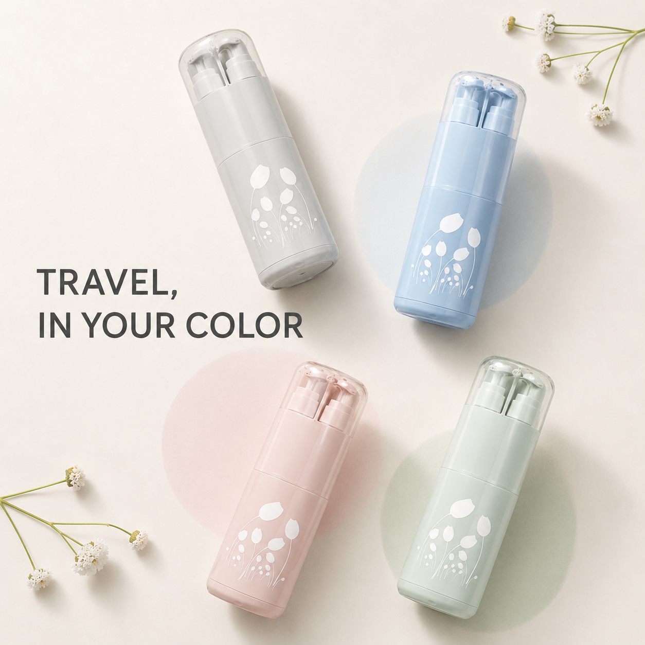 Four organizer colors arranged for travel