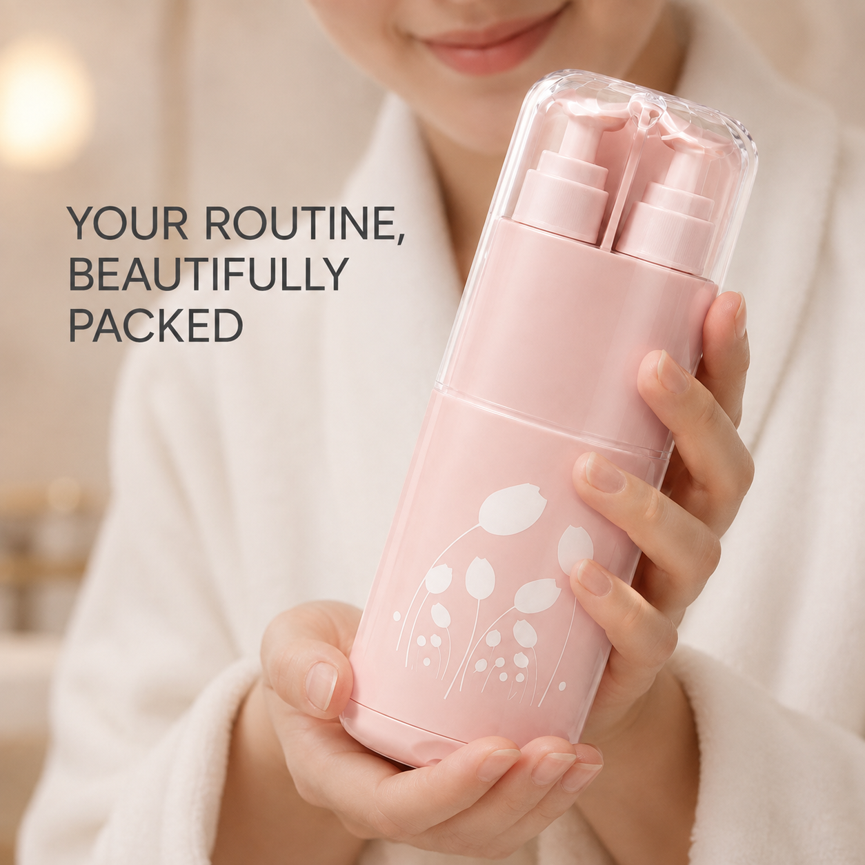 Customer holding the pink organizer